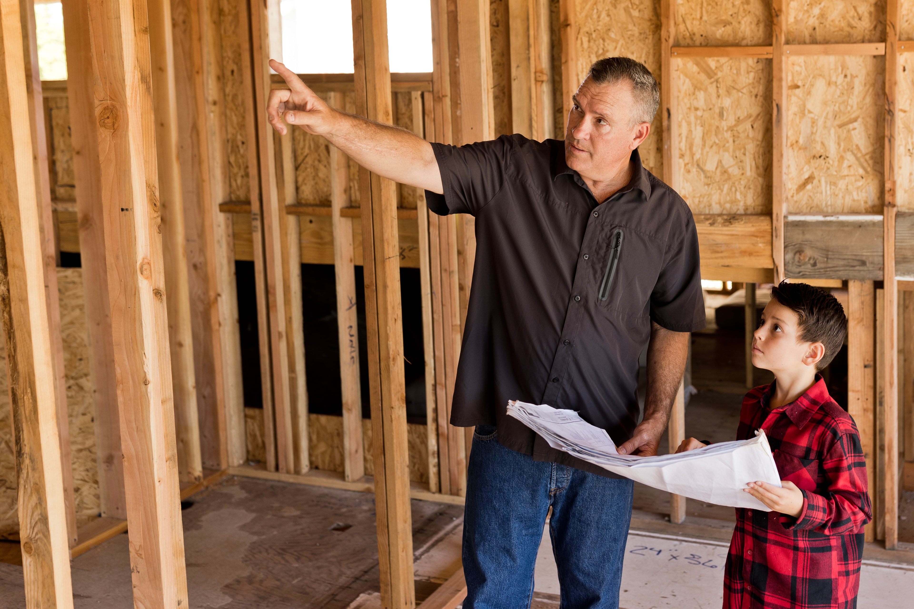 Fleming family on a construction site